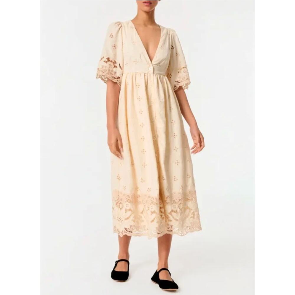 Rhode Dress Small Mira in Ivory Etoile Eyelet Lace Midi Boho Cottagecore Boho - Picture 2 of 14